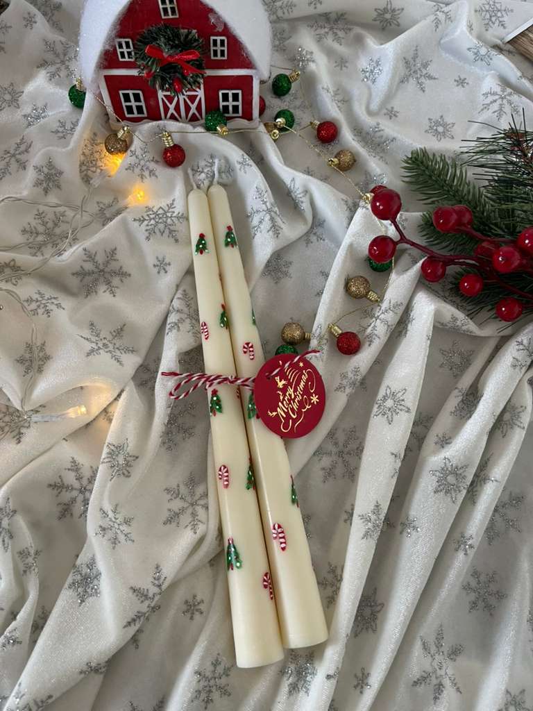 Christmas Hand-Painted Taper Candles