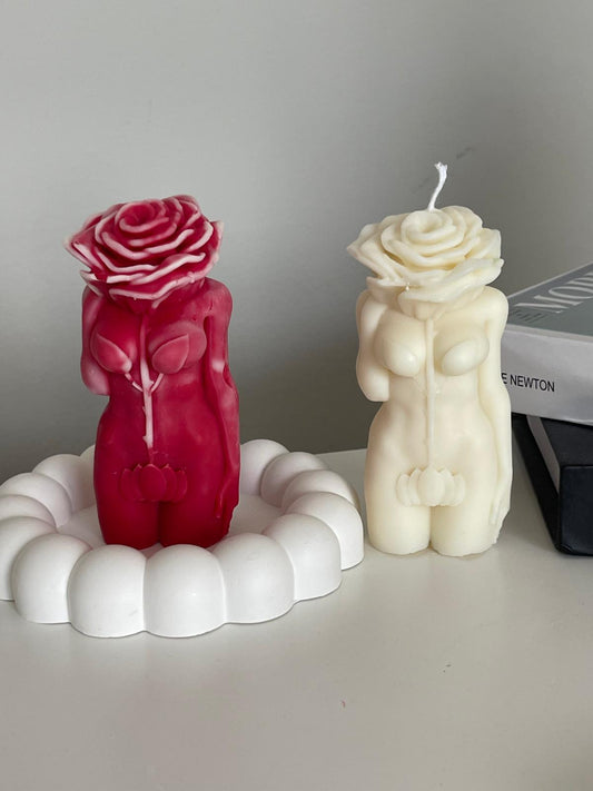 Handmade Rose Female Body Candle – Artistic Floral Torso Candle | Unique Home Decor & Gift