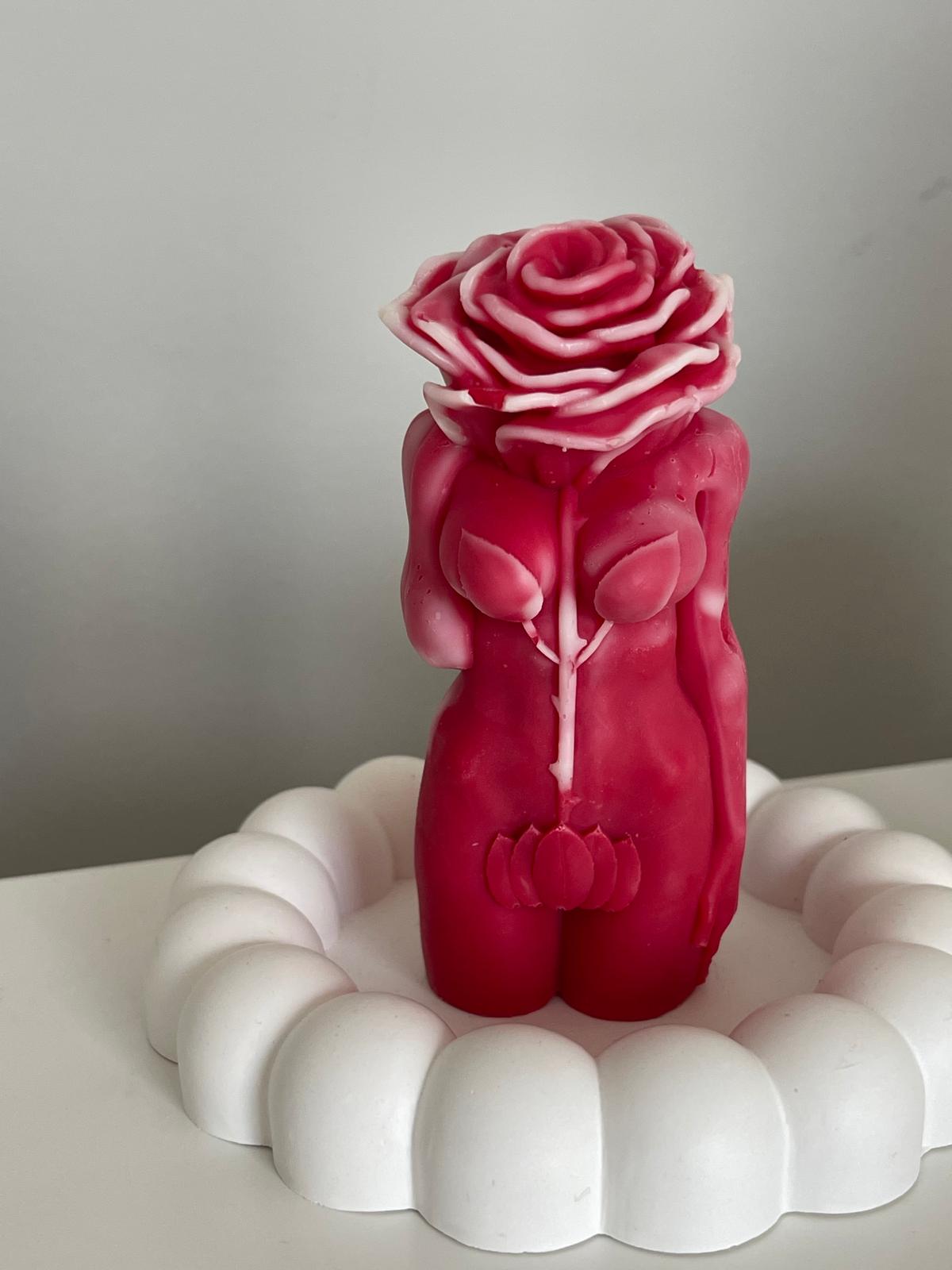 Handmade Rose Female Body Candle – Artistic Floral Torso Candle | Unique Home Decor & Gift