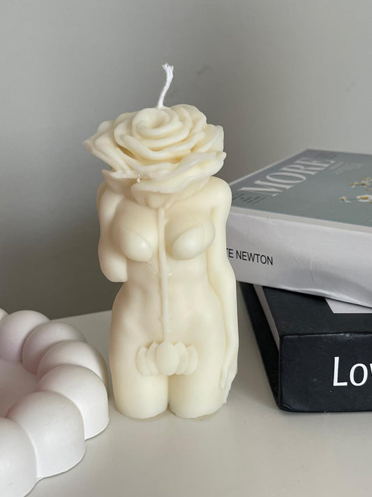 Handmade Rose Female Body Candle – Artistic Floral Torso Candle | Unique Home Decor & Gift